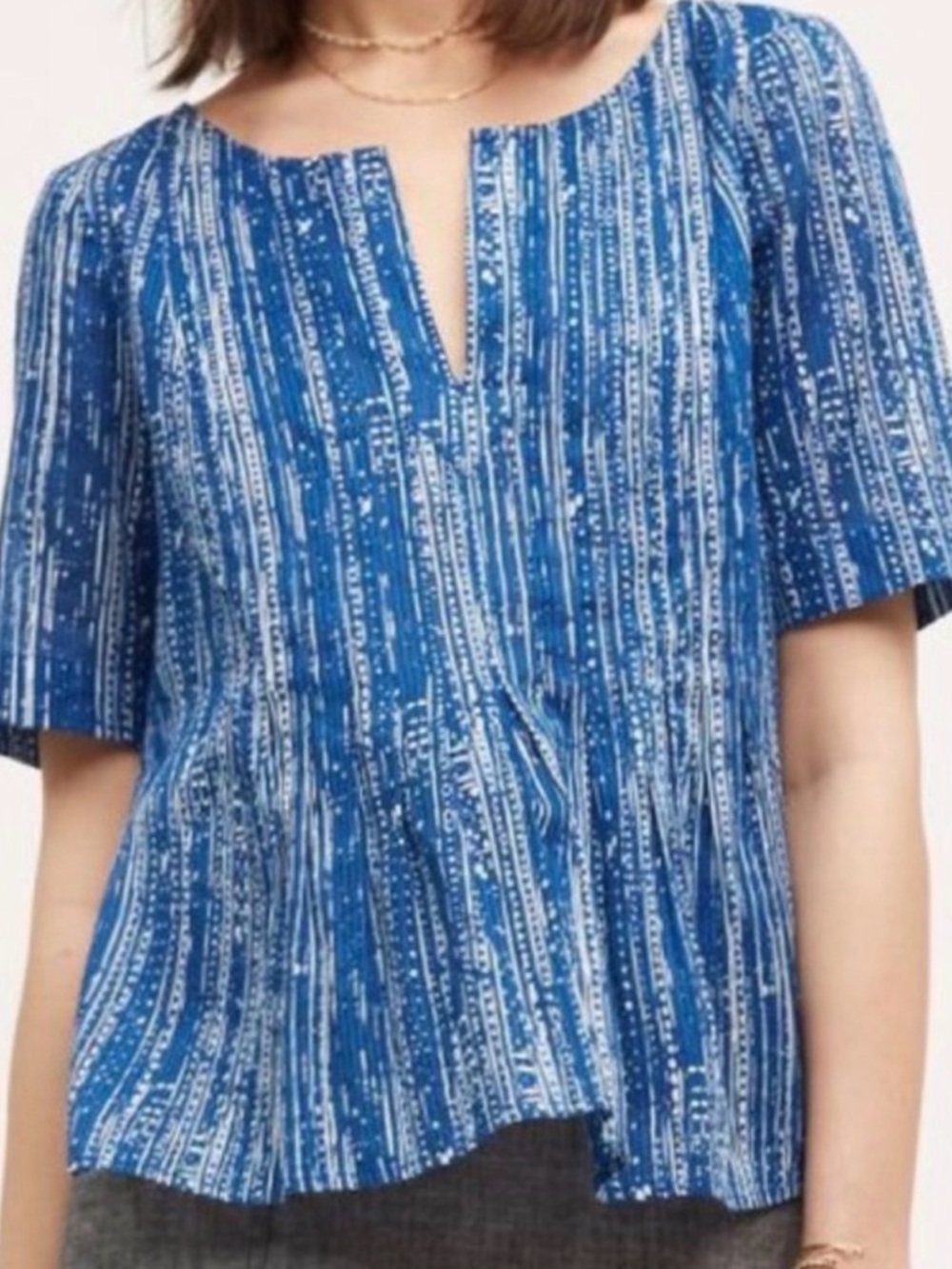 Anthropologie Maeve Blue V Neck Print Cotton Size Small Petite